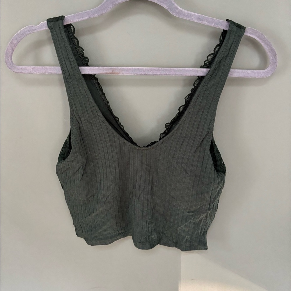 Aerie Forest Green Lace-Trimmed Top